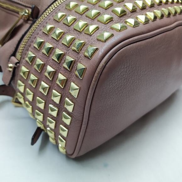 Michael Kors Rhea Pink Pebbled Leather Studded Top Handle Zipper Backpack